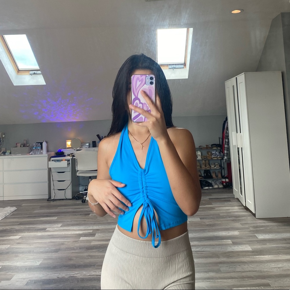 Shein blue ruched crop top